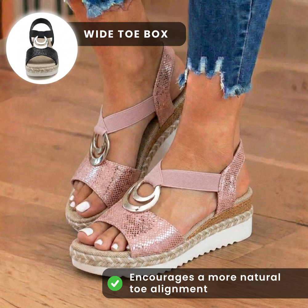 Orthopedic Textured Espadrille Platform Sandals - Triple Ring Hardware Detail