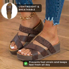 Orthopedic Leather Woven Platform Wedges - Crossover Strap Design