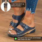 Orthopedic Leather Platform Slide Sandals - Double Buckle Perforated Design
