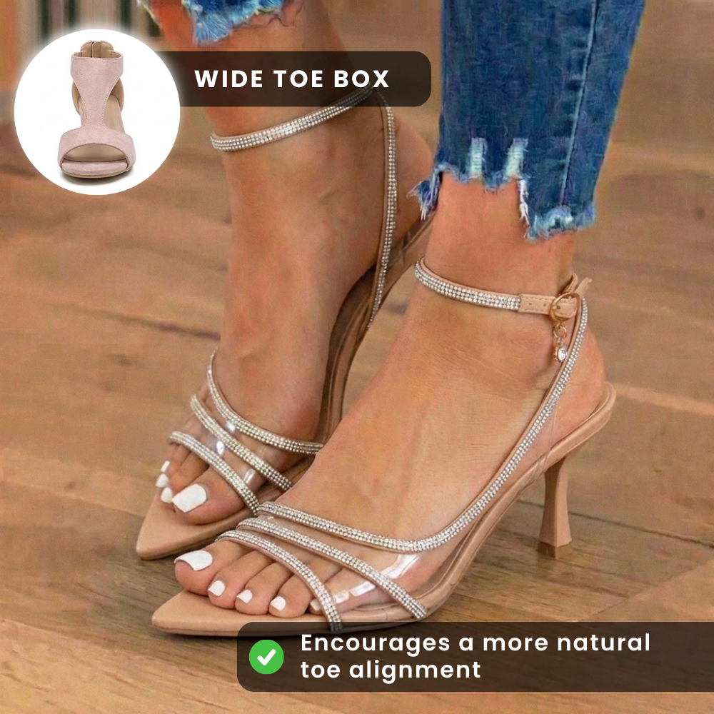 Orthopedic Metallic Slingback Heels - Crystal Rhinestone Strappy Detail
