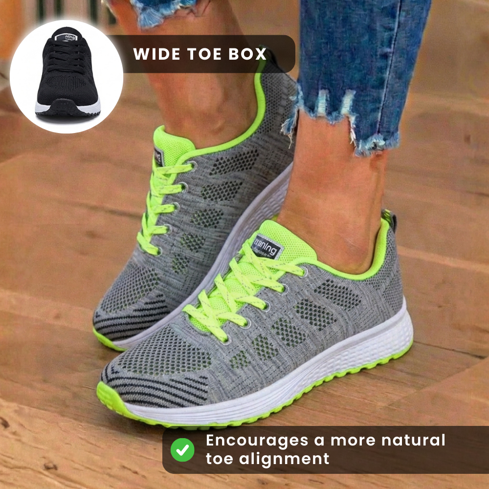 Orthopedic Mesh Running Sneakers - Breathable Knit Pattern & Contrast Trim
