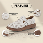 Orthopedic Leather Perforated Mary Janes - Floral Cutout T-Strap
