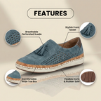 Orthopedic Leather Slip-On Sneakers - Tassel & Perforated Detail