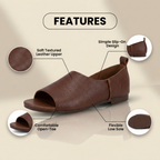 Orthopedic Leather Peep-Toe Wedge Slides - Wide Strap Design