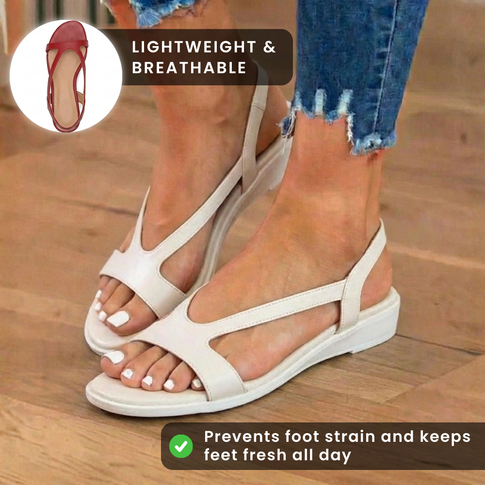 Orthopedic Leather Low-Heel Sandals - Geometric Cutout Strap