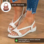 Orthopedic Leather Low-Heel Sandals - Geometric Cutout Strap