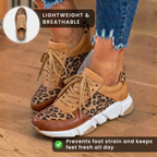 Orthopedic Leather Platform Sneakers - Leopard Print Panels & Lace-Up Closure