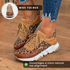 Orthopedic Leather Platform Sneakers - Leopard Print Panels & Lace-Up Closure