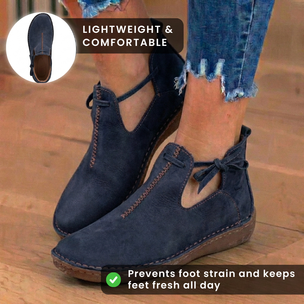 Orthopedic Leather Lace-Up Ankle Boots - Arch Support Flats