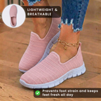 Orthopedic Knit Slip-On Sneakers - Striped Textured Design & Laceless Convenience