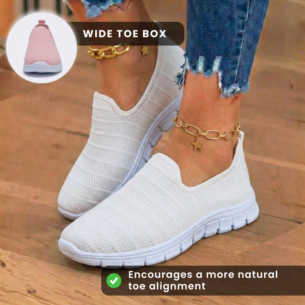 Orthopedic Knit Slip-On Sneakers - Striped Textured Design & Laceless Convenience