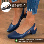 Orthopedic Leather V-Cut Block Heel Pumps - Topstitch Detail