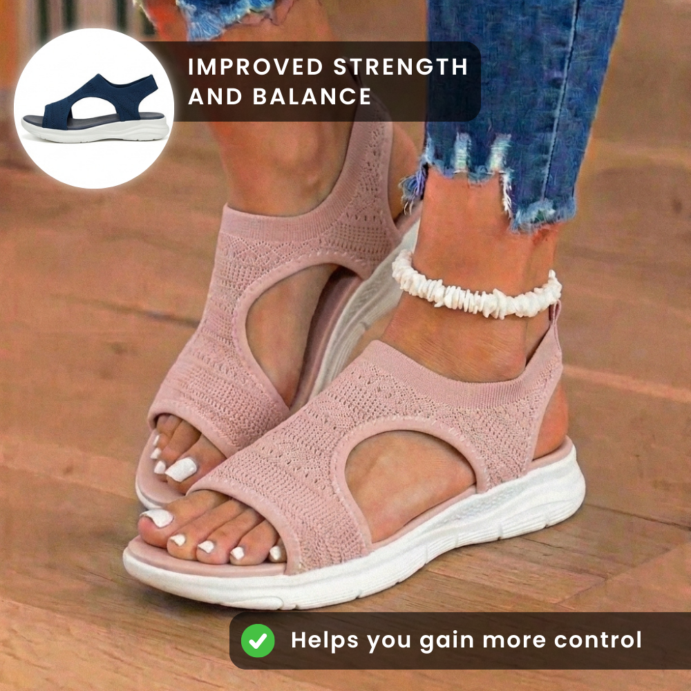 Orthopedic Knit Sport Sandals - Elastic Ankle Strap & Platform Wedge