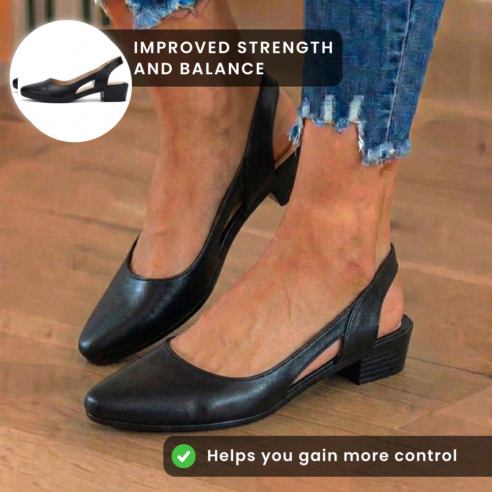 Orthopedic Leather V-Cut Block Heel Pumps - Topstitch Detail