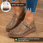 Orthopedic Leather Perforated Mary Janes - Floral Cutout T-Strap