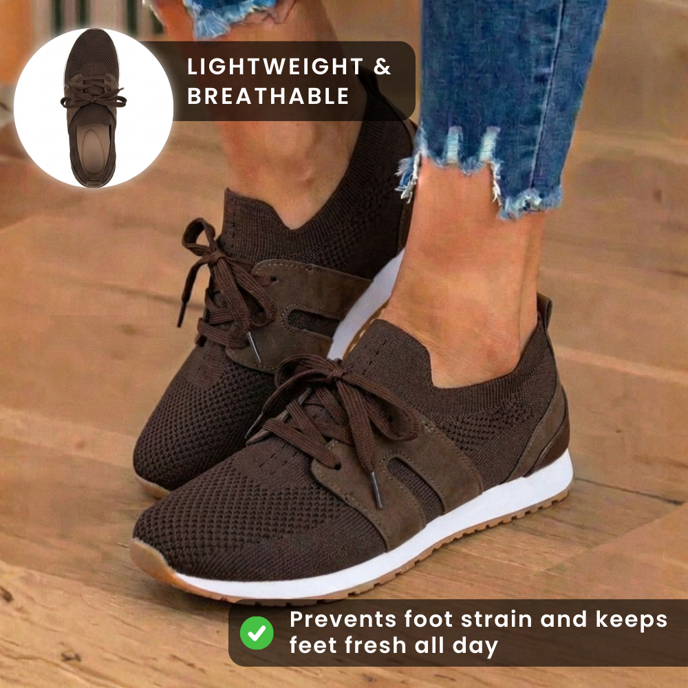 Orthopedic Mesh Athletic Sneakers - Breathable Knit Upper & Suede Panel Accents
