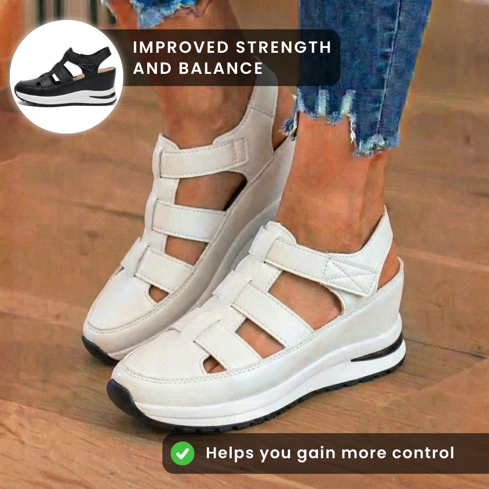 Orthopedic Leather Platform Sneaker Sandals - Cage Cutout Design