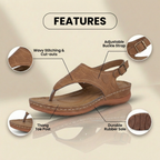Orthopedic Leather T-Strap Sandals - Quilted Pattern & Contrast Stitching