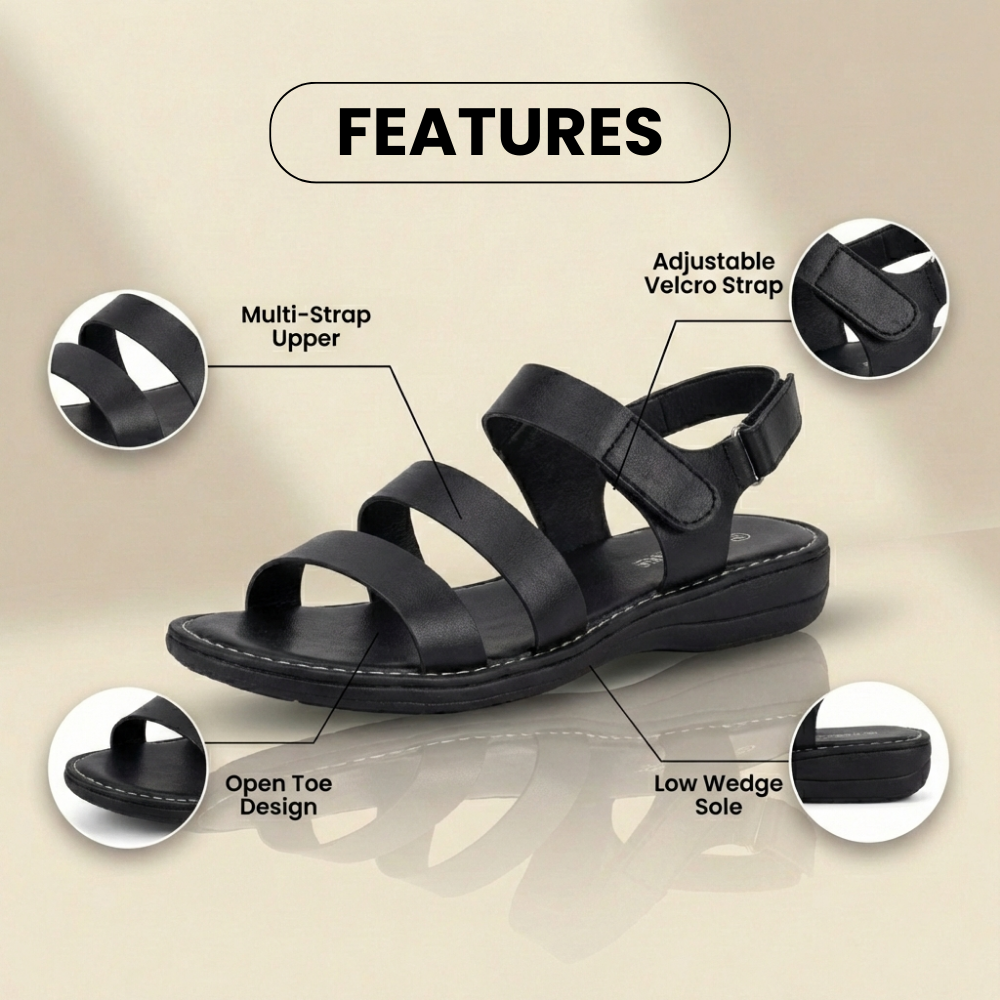 Orthopedic Leather Multi-Strap Sandals - Triple Buckle Closure