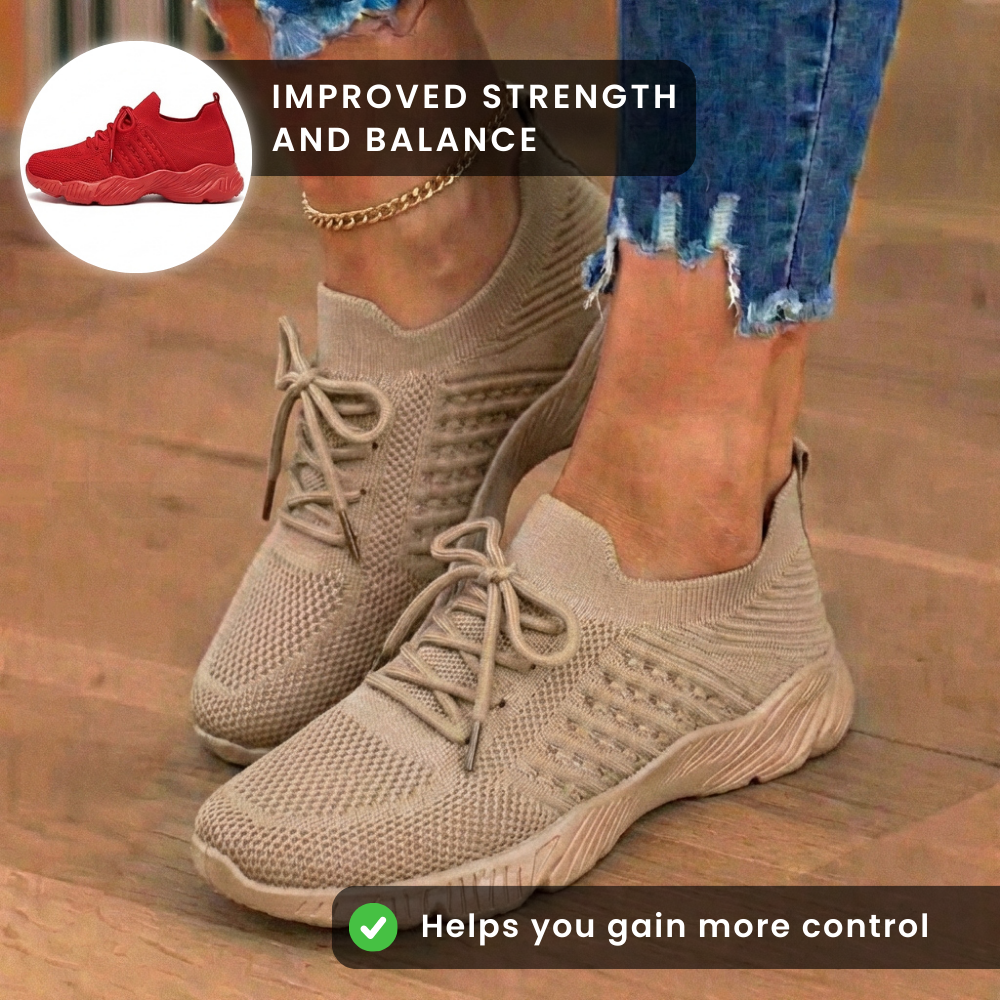 Orthopedic Knit High-Top Sneakers - Lace-Up Closure & Sock-Fit Collar