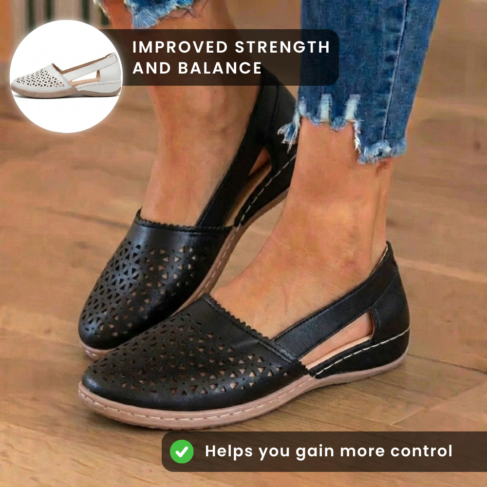 Orthopedic Leather Slip-On Loafers - Geometric Laser-Cut Pattern