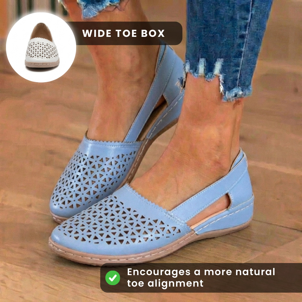 Orthopedic Leather Slip-On Loafers - Geometric Laser-Cut Pattern