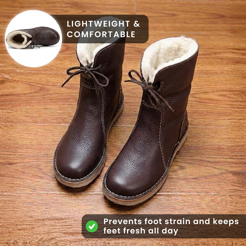Orthopedic Leather Sherpa-Lined Ankle Boots - Lace-Up Winter Design