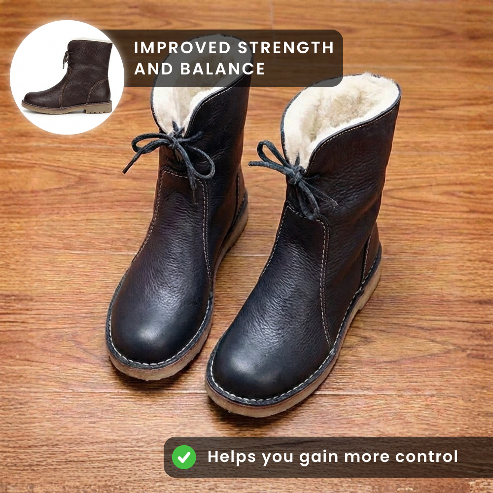 Orthopedic Leather Sherpa-Lined Ankle Boots - Lace-Up Winter Design