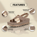 Orthopedic Platform Wedge Sandals - Metallic & Suede