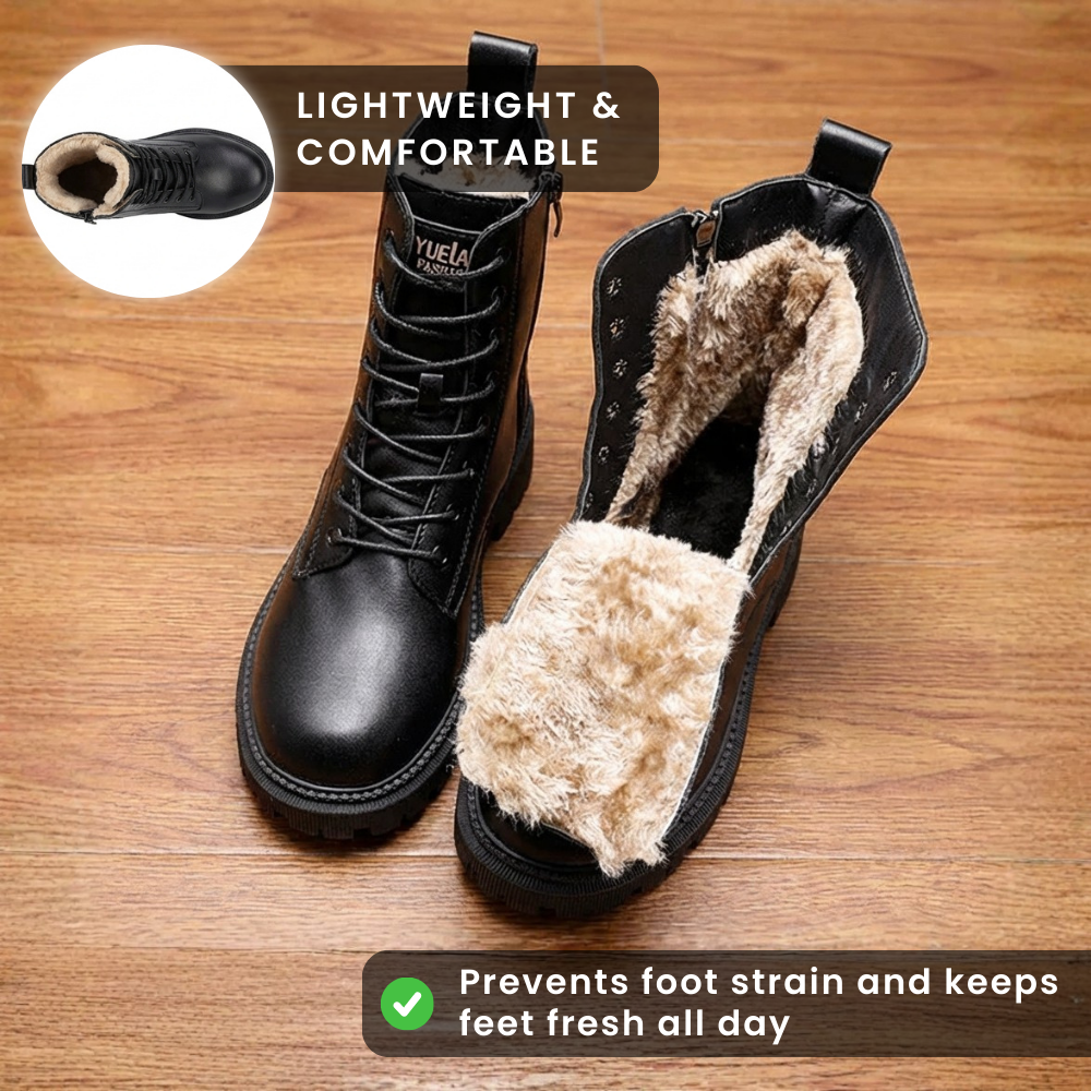 Orthopedic Leather Combat Boots - Sherpa-Lined Lace-Up Design