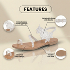 Orthopedic Leather Toe-Ring Sandals - Lace Appliqué Detail