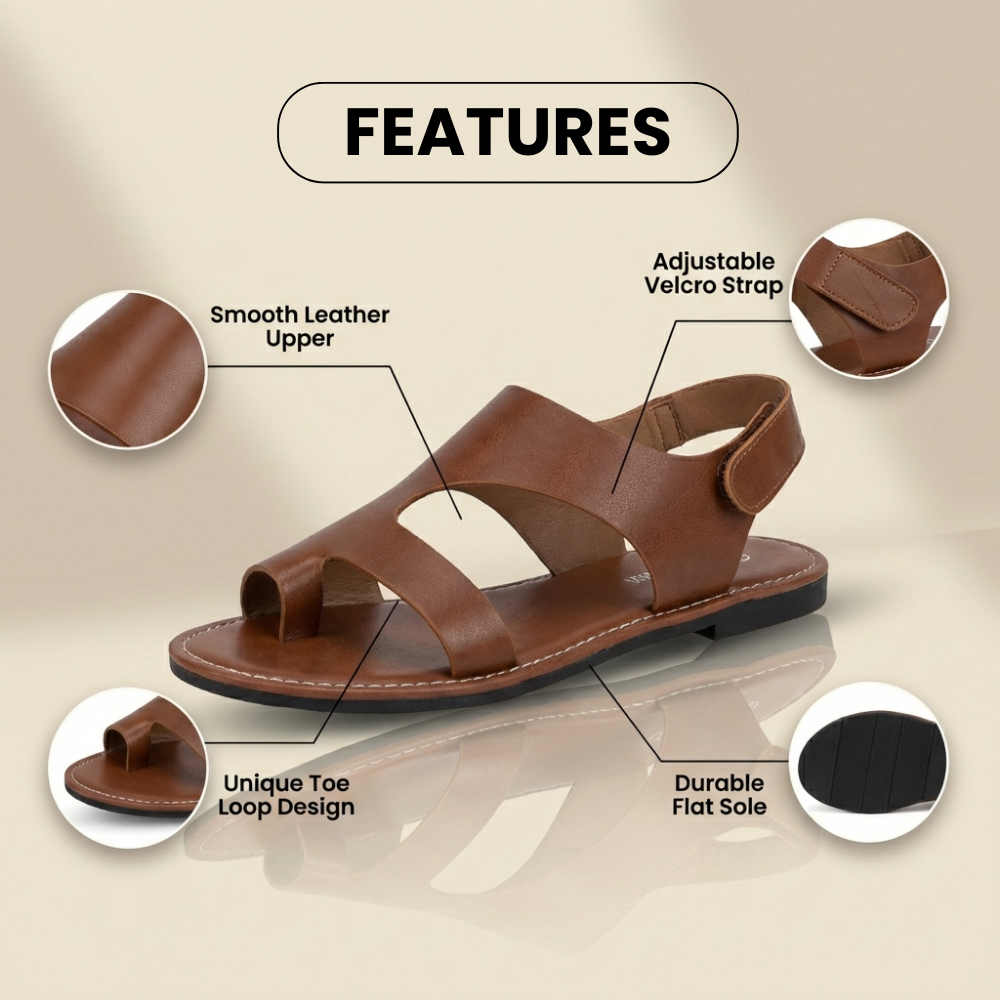 Orthopedic Leather Cutout Slide Sandals - Asymmetric Open Toe Design