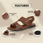 Orthopedic Leather Cutout Slide Sandals - Asymmetric Open Toe Design