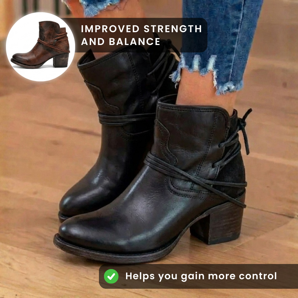 Orthopedic Leather Ankle Boots - Vintage Wrap-Around Lace