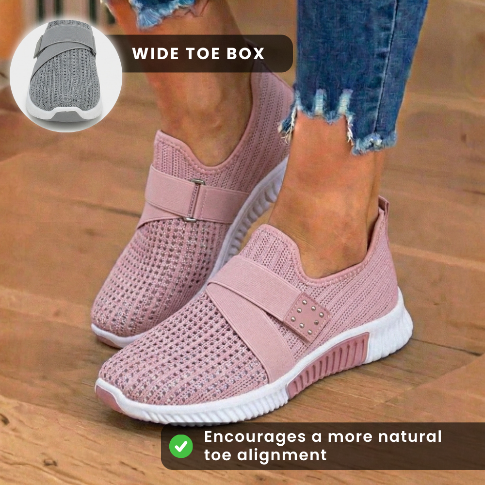 Orthopedic Knit Slip-On Sneakers - Rhinestone Embellished & Adjustable Strap