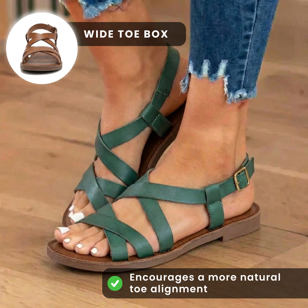 Orthopedic Leather Gladiator Sandals - Cross-Strap Ankle Buckle