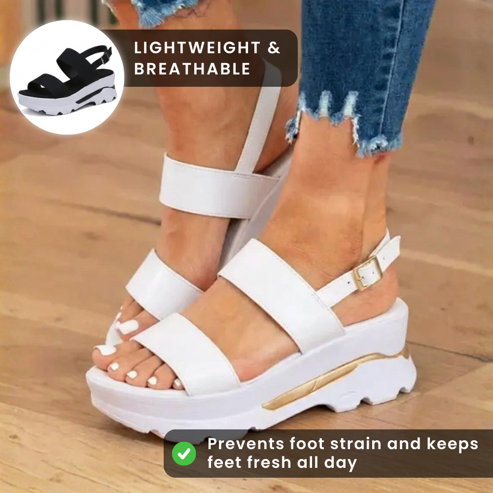 Orthopedic Sport Platform Sandals - Elastic Strap & Contrast Sole