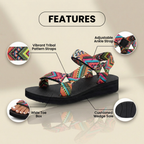 Orthopedic Tribal Print Platform Sandals - Adjustable Tie Straps