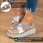 Orthopedic Platform Wedge Sandals - Metallic & Suede