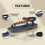 Orthopedic Leather Beaded Toe-Ring Sandals - Floral Embellishment & Hand-Stitched Detail