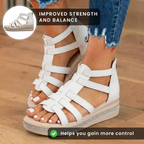 Orthopedic Leather Gladiator Platform Sandals - Crystal Rhinestone Trim
