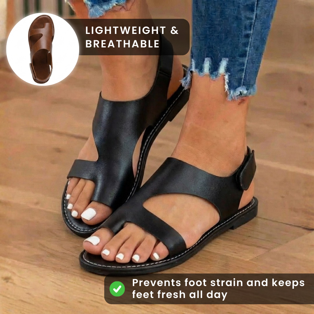 Orthopedic Leather Cutout Slide Sandals - Asymmetric Open Toe Design