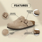 Orthopedic Suede Cork Footbed Clogs - Single Buckle Detail