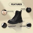 Orthopedic Leather Combat Boots - Sherpa-Lined Lace-Up Design