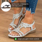 Orthopedic Embellished Wedge Sandals - Rhinestone Floral & Elastic Slingback