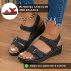 Orthopedic Leather Wedge Sandals - Perforated Detail & Velcro Straps