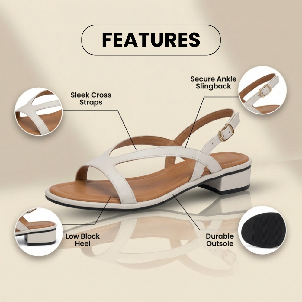 Orthopedic Leather Low-Heel Sandals - Geometric Cutout Strap