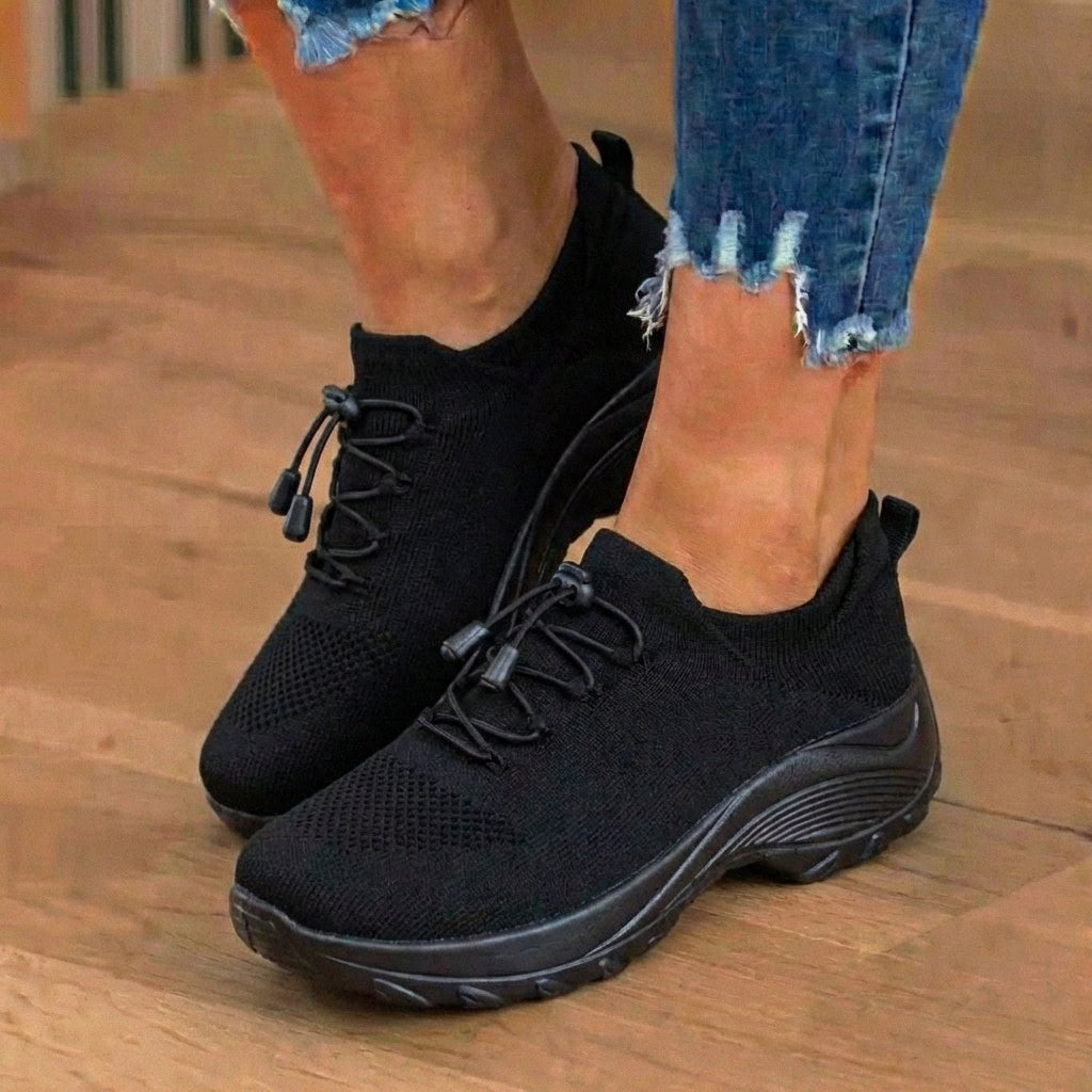 Orthopedic Knit High-Top Sneakers - Quick-Lace System & Rocker Sole