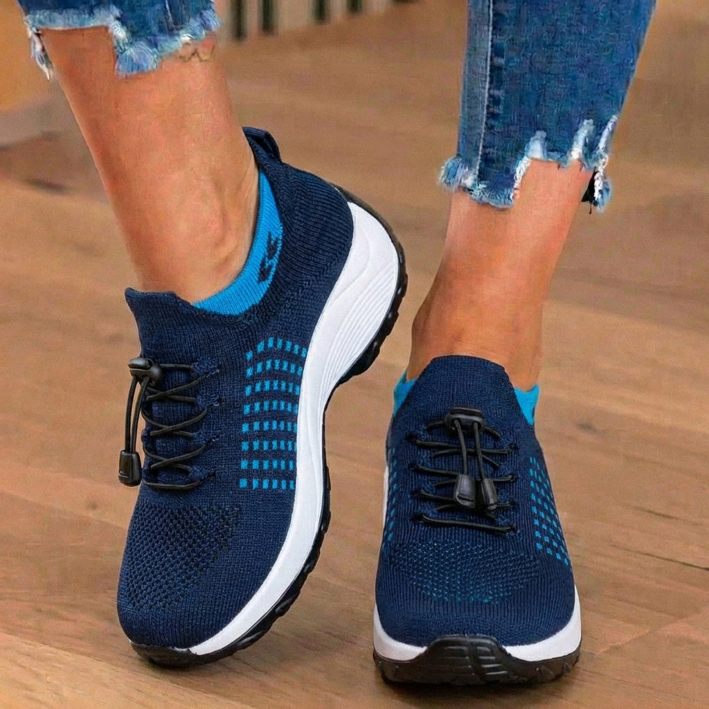 Orthopedic Knit High-Top Sneakers - Quick-Lace System & Rocker Sole