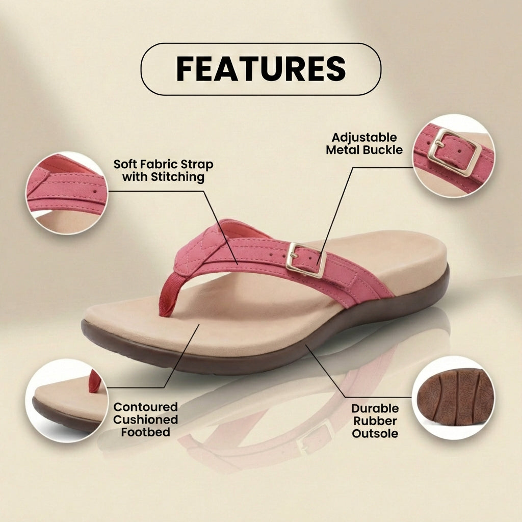 Orthopedic Fabric Thong Sandals - Buckle Detail & Contoured Footbed